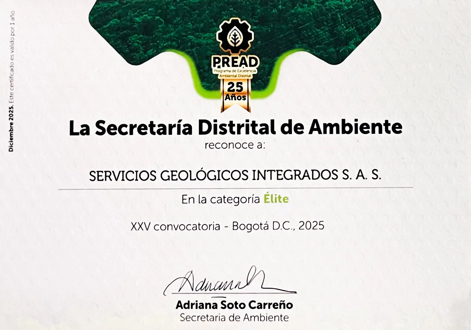 PREAD — Excelencia Ambiental, Categoría Élite